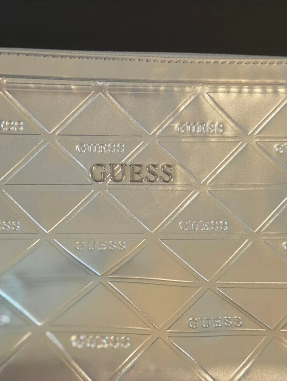 Guess Silver Embossed Logo Cosmetic Bag